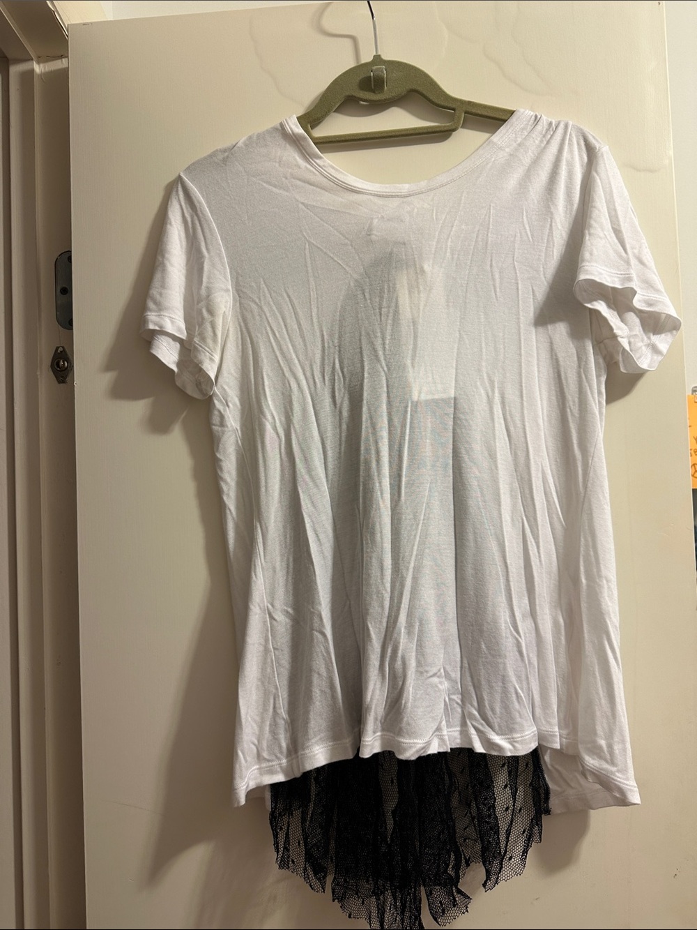 RED Valentino White Short-Sleeve Crewneck Tee with Lace Hem